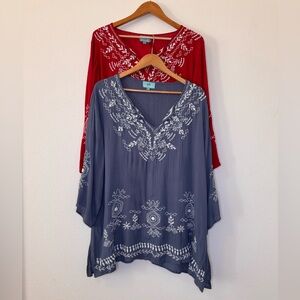 South Main Tunic Top Bundle Blue/Red White Embroidery 1XL